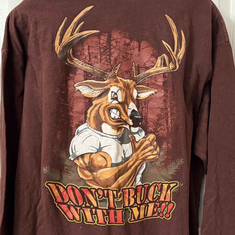 Brown Long Sleeve Shirt with Graphic Design “DON’T BUCK WITH ME”